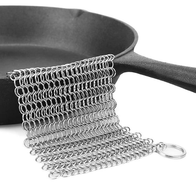 7 Pieces Cast Iron Cleaner Set Include Stainless Steel Chainmail Scrubber  with Bamboo Dish Scrub Brush Hot Handle Holder 2 Pan Grill Scrapers Kitchen  Towel Wall Hook