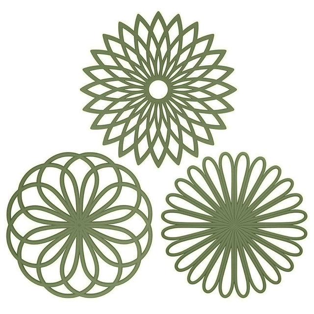 ME.FAN Silicone Trivet Mat - Kitchen Hot Pads for Pots & Dish - Insulated Teapot Trivet - Flexible, Durable, Non-Slip Large Coasters 3 Set Olive Green
