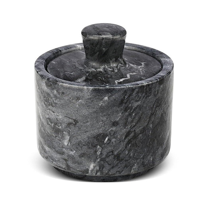 Flexzion Marble Salt Cellar with Lid, Multi-Purpose Marble Container for Salt, Pepper, Paprika and Powdered Herbs, Marble Box for Jewelry, Watches and Accessories (Black)