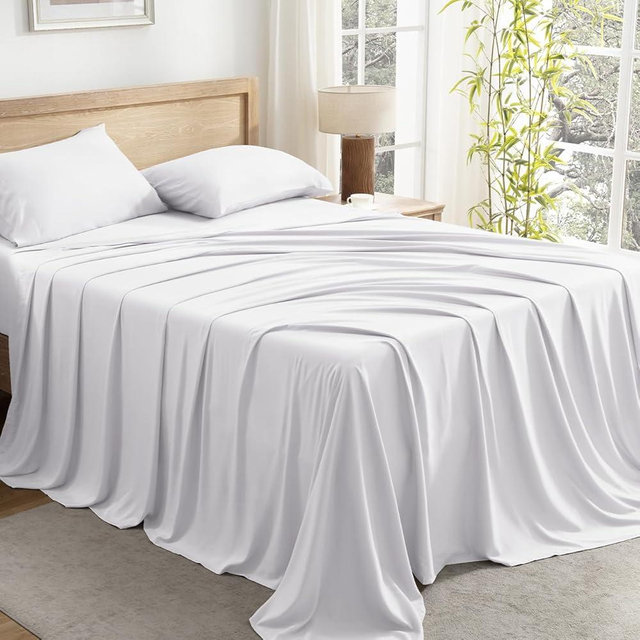 Andency White Sheets Queen Set, 100% Viscose Derived from Bamboo, Cooling Summer Queen Sheet Set, Deep Pocket Up to 16", Silky Soft Bed Sheets, Hotel Luxury Breathable Bedding Sheets & Pillowcases
