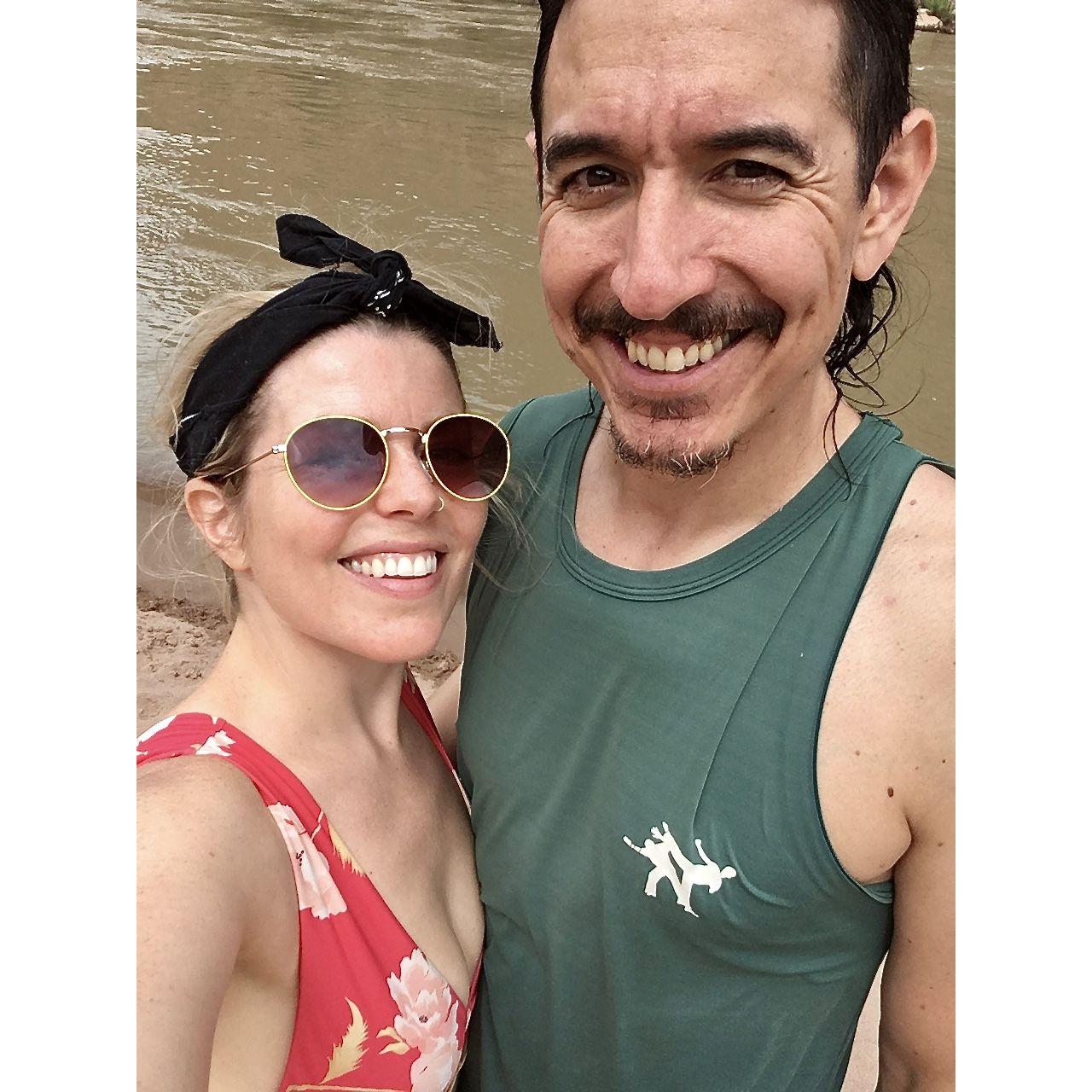 Alex and Jason after a 6 mile paddle board ride down the Colorado river the morning Jason proposed.