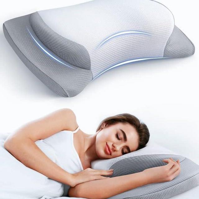 Gadole 8X Support Side Sleeping Pillow for Neck Pain Relief, Adjustable Cervical Fit Shoulder Perfectly, Ergonomic Contour Memory Foam Pillows with Armrest Area, Bed Back Stomach Grey Queen