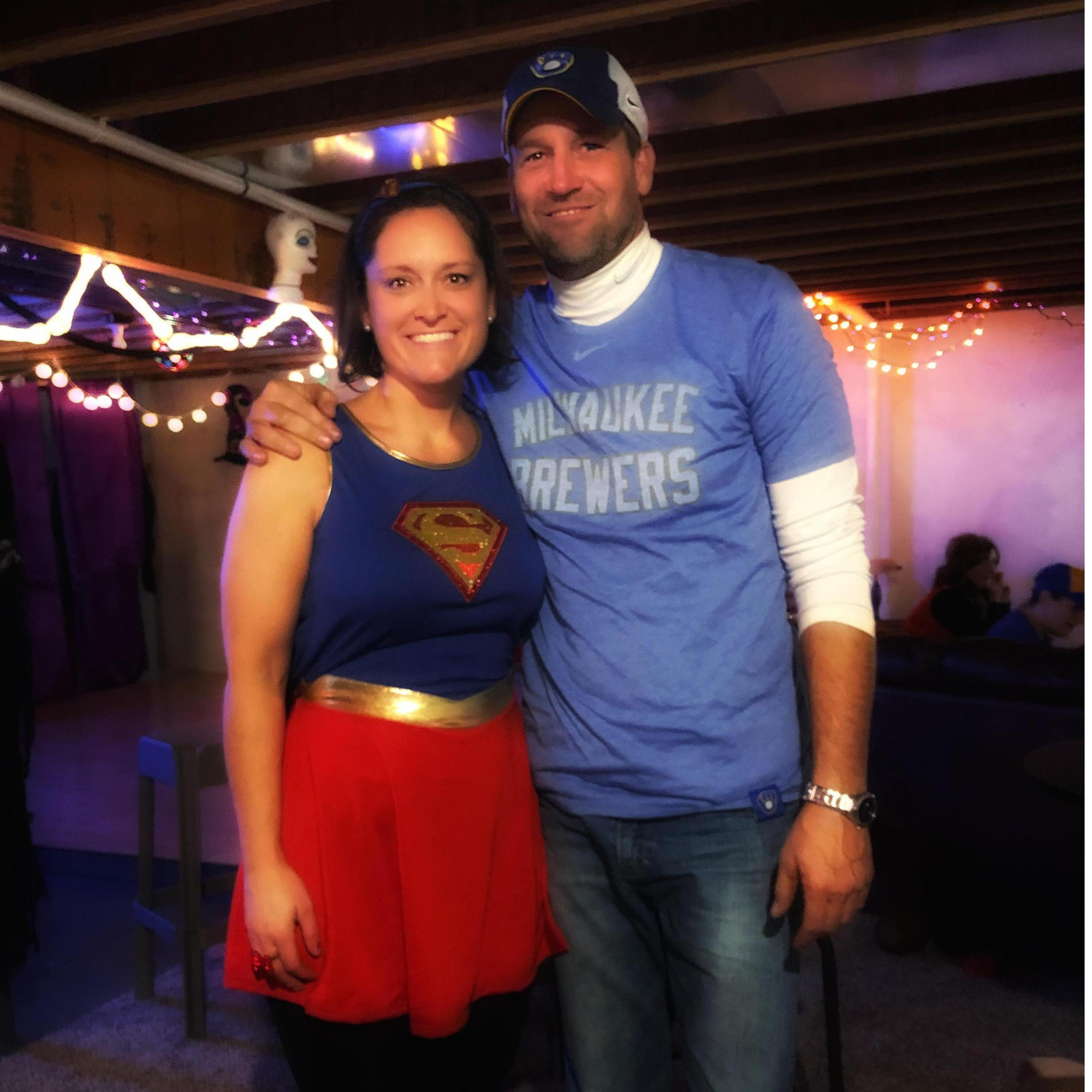 Halloween 2018.  Supergirl and a Brewers fan 🤣 Brewers lost and were out of the World Series running.