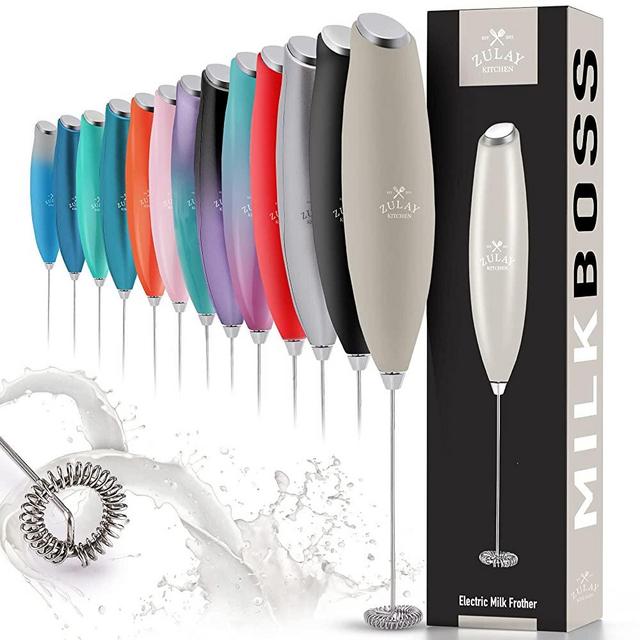 Zulay New Titanium Motor Milk Frother (Without Stand) - Handheld Frother Whisk, Milk Foamer Frother, Mini Blender and Electric Mixer for Coffee, Frappe, Latte, Matcha, Budget No Stand - Gray