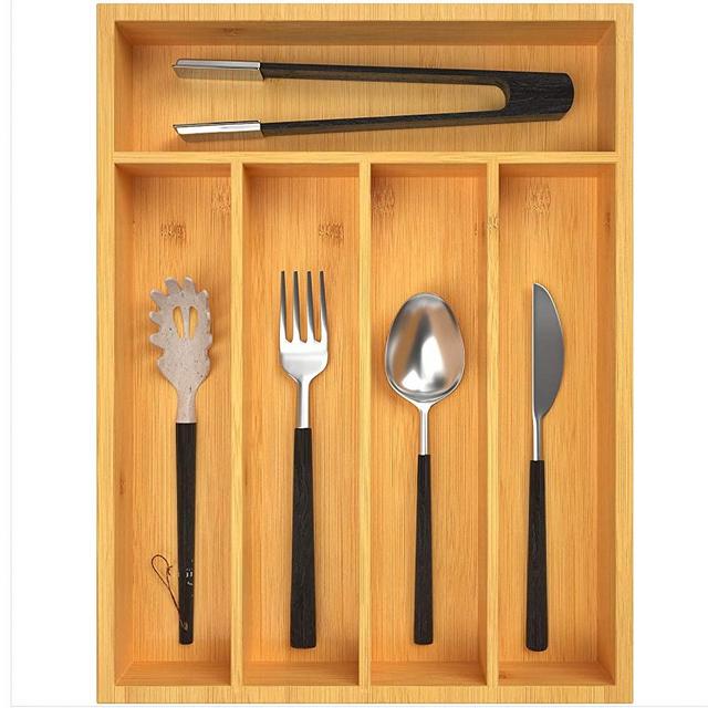Bamboo Kitchen Drawer Organizer Wooden Silverware Utensil Tray Holder for Flatware Cutlery Storage with 5 Compartments for Spoons Forks by FURNINXS