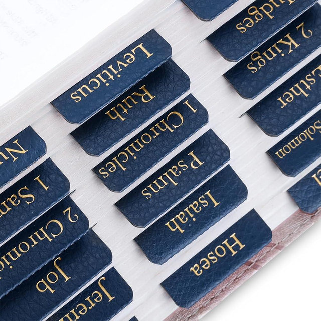 XKDOUS Leather Bible Tabs, Blue Bible Tabs for Men Women, Gold Bible Book Tabs, 66 Bible Tabs for Old and New Testament, Additional 9 Blank Tabs (Navy Blue)
