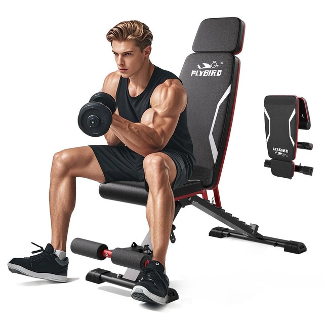 FLYBIRD Adjustable Weight Bench, 5X Stable Lifting Bench, 750LB Capacity Foldable Design for Incline/Decline/Flat Dumbbell Workouts at Home
