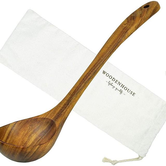 Wooden Ladle for Cooking, Wood Ladle Soup Spoon, Teak Wooden Serving Spoon 12.4 inch Long Handle, Kitchen Ladles, Medium Scoop Size 2 oz, Natural, Eco Friendly and Sustainable.