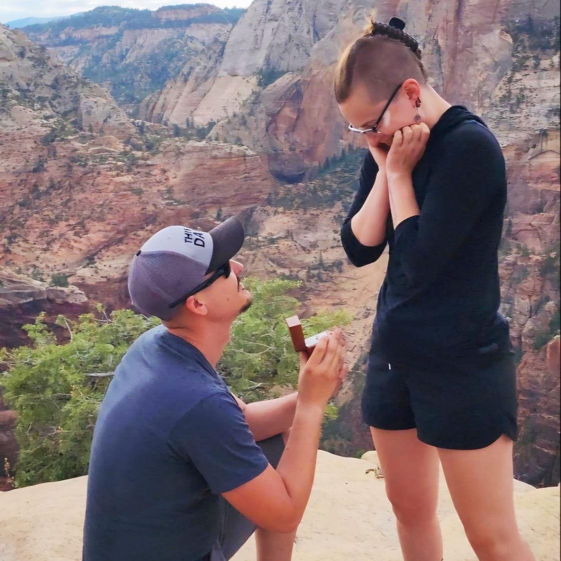 Kyle proposed at the top of Angel's Landing in Zion National Park in August 2024.