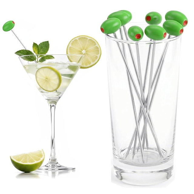 Threehoney 12 Pcs Stainless Steel Cocktail Picks, 4.7" Metal Martini Picks Reusable Cocktail Skewers Toothpicks Sticks for Olives Appetizer Fruit Drink Dessert Barbecue Party Decor Supply(Olive)