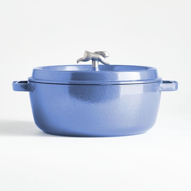 Staub ® 6-Qt. Metallic Blue Wide Round Cocotte with Rabbit Knob