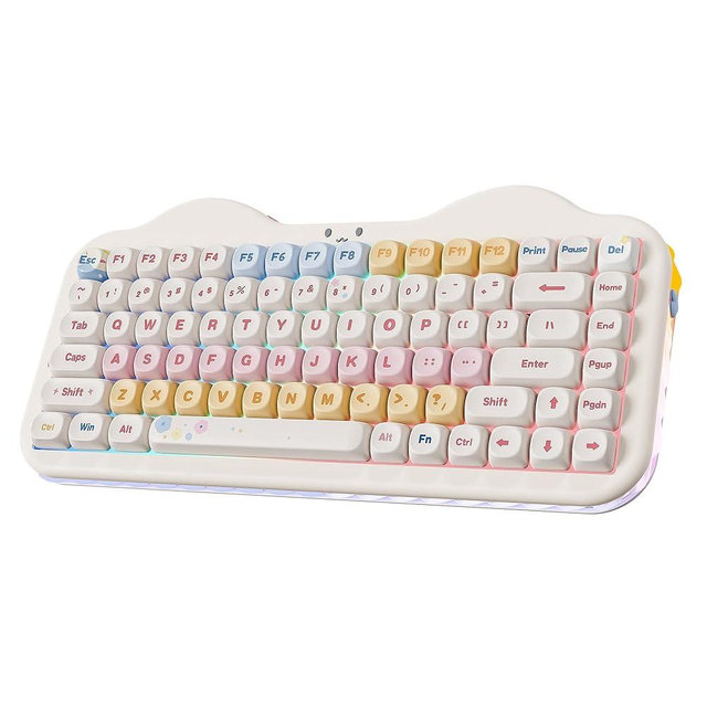 YUNZII C75 Wireless Mechanical Keyboard,75% Layout, Hot-Swappable NKRO,BT5.0/2.4G/USB-C Mode,Dye-Sub PBT MOA Keycaps,RGB Gasket Mount,Cute Cake Design for Mac/Win/Gaming (Beige, Candy Switch)