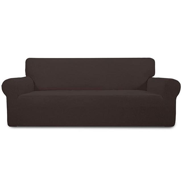 Easy-Going Stretch 4 Seater Sofa Slipcover 1-Piece Sofa Cover Furniture Protector Couch Soft with Elastic Bottom for Kids, Polyester Spandex Jacquard Fabric Small Checks Chocolate