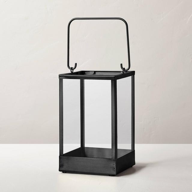 Small 10" Square Metal & Glass Pillar Candle Lantern Black - Hearth & Hand™ with Magnolia