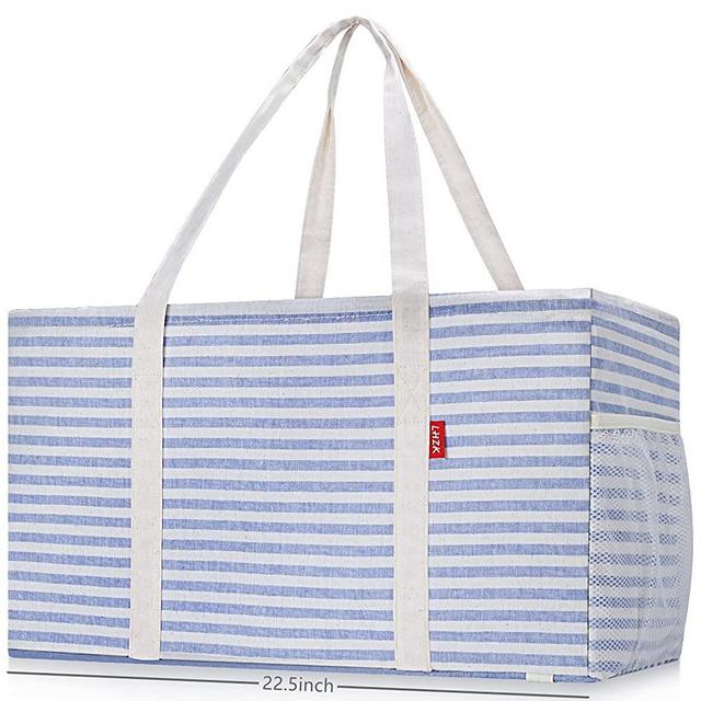 LHZK Standing Extra Large Utility Tote Bag with Metal Wire Frame and the Sides Rinforced, Large Collapsible Tote