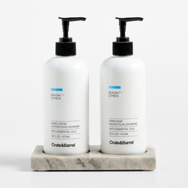 Sea Salt + Citron Hand Soap and Lotion Set with Tuscan Marble Caddy