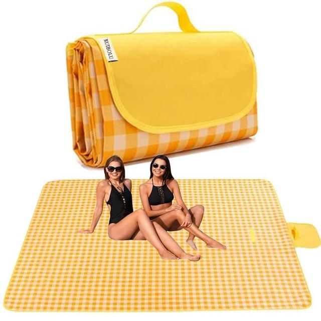 Extra Large Picnic Blanket Beach Blankets, 80''x80'' Picnic Mat Waterproof Sand Proof Foldable Portable for Outdoor Camping Hiking Travel Grass Park Music Festival Lawn Mats (yellow, 80x80 inch)