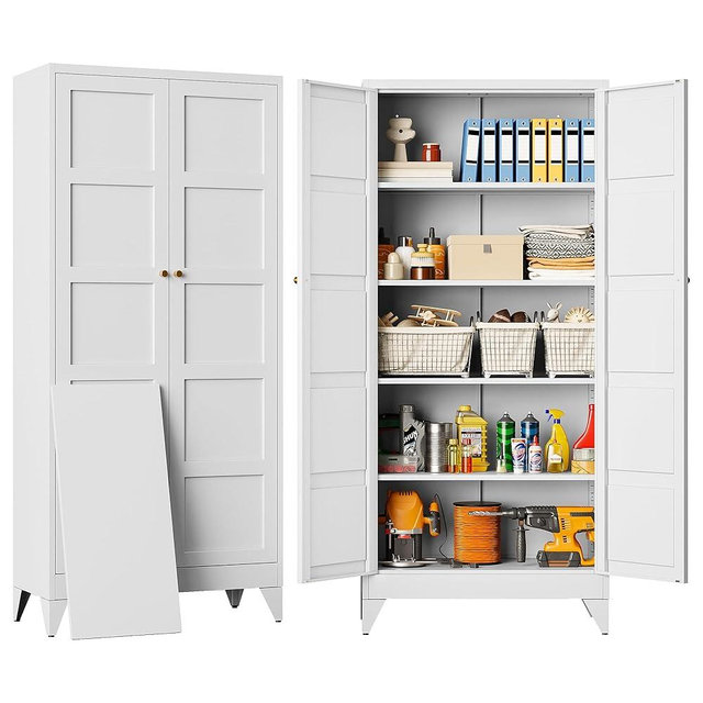SISESOL Wide & Deep Metal Storage Cabinet with 2 Doors and 5 Shelves,72 inch Tall Pantry Storage Cabinet,Large Cupboard Closet,White Cabinets for Home,Kitchen,Bathroom,Dining/Living Room