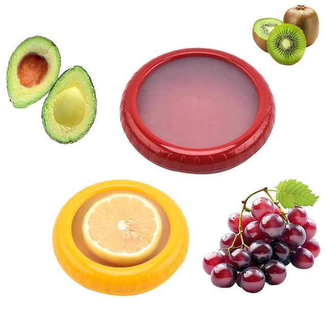 YJWZWE Reusable Fruit and Vegetable Storage Containers Lemon Keeper Tomato Holder Silicone Food Savers Fresh Stretch Pod for Fridge 2 Pack