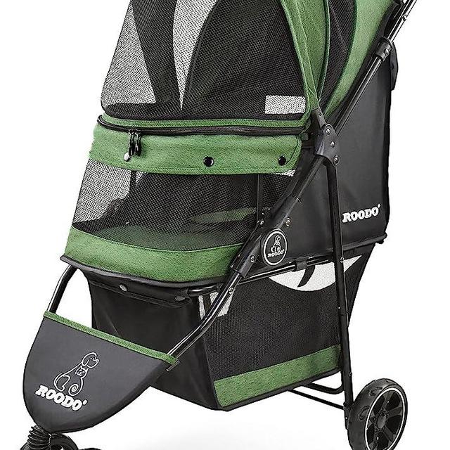 ROODO Dog Stroller Pet Stroller Lightweight Multifunctional Foldable Portable Compact Jogger Buggy Three-Wheeled Pet Gear Puppy Travel pram Stroller for Medium Small Dogs and Cats (Cationic Green)