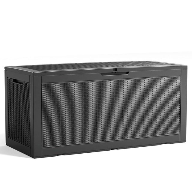 MAIUSCOLI 100 Gallon Outdoor Deck Box, Lockable Waterproof Outdoor Storage Boxes For Garden Tools,Indoor Cushions,Accessories Outside Storage Resin Weatherproof Container(Black)