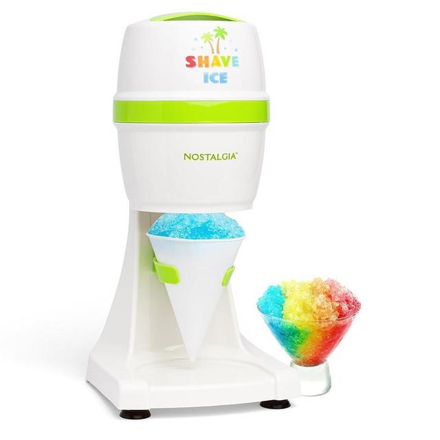 Nostalgia Snow Cone Shaved Retro Includes 1 Reusable Plastic Cup and Ice Molds, White, Green