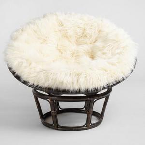 Ivory Mongolian Faux Fur Papasan Cushion