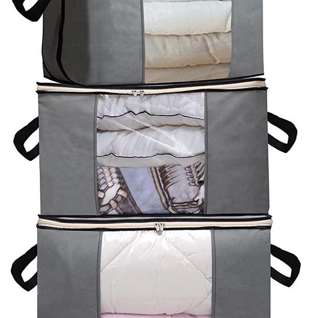 SLEEPING LAMB Jumbo Storage Bag Organizers 100L Capacity Clothes Storage Container for King Size Comforter, Duvets, Blankets, Bedding in Closet, 3 Pack, Grey