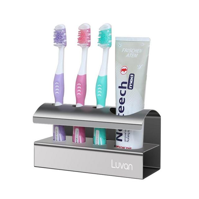 Luvan 18/10 304 Food Grade Stainless Steel Toothbrush Holder Stand with Simple Design,Available for 3 Toothbrushes and 1 Toothpaste,Practical&Simple Design