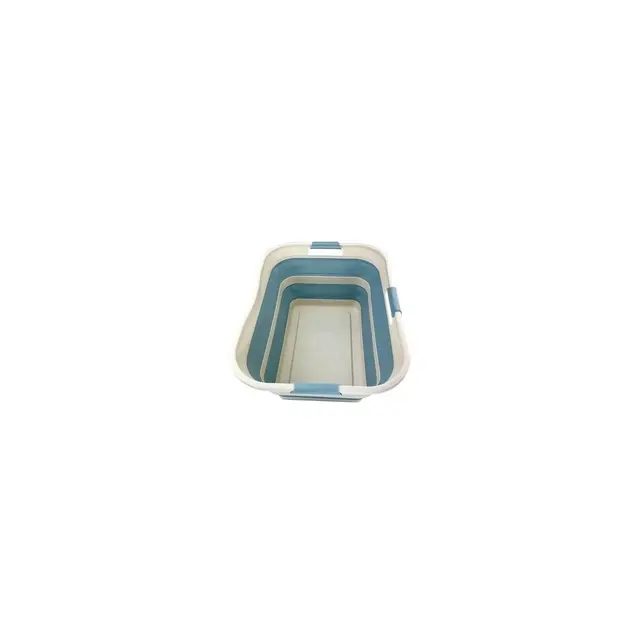 SAMMART 42L Collapsible Plastic Laundry Basket, Grey/Sterling Blue