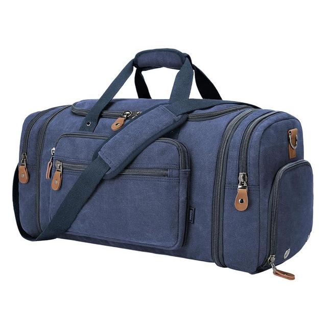 Gonex Canvas Duffle Bag 60L Travel Duffel Overnight Weekend Bag with Shoe Compartment (Blue)
