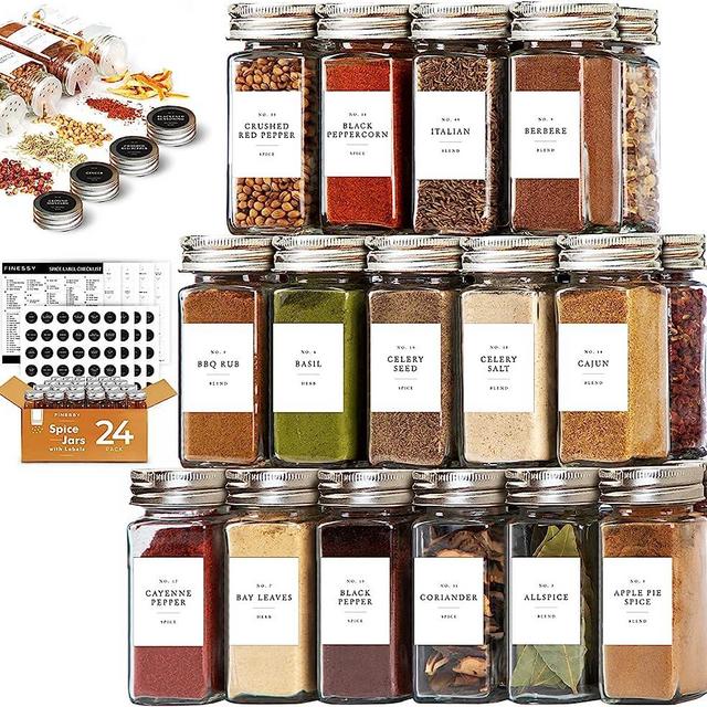 Spice Jars with Label and Organizer, 24 Seasoning Organizer Seasoning Containers, Spice Bottles Spice Organization Spice Organizer Spice Containers with Labels Farmhouse, 4 oz Empty Glass Spice Jar