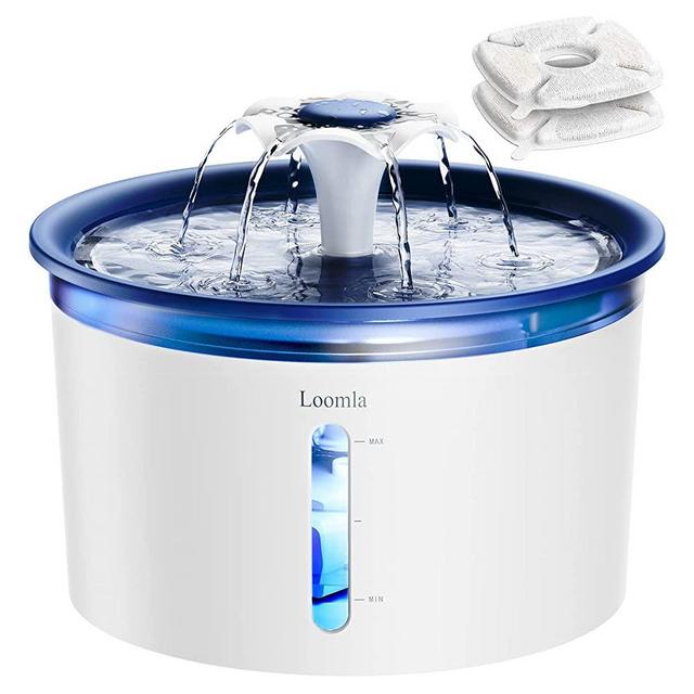 Loomla Cat Water Fountain, 85oz/2.5L Pet Water Fountain Indoor, Automatic Dog Water Dispenser with Switchable LED Lights, 2 Replacement Filters for Cats, Dogs, Pets