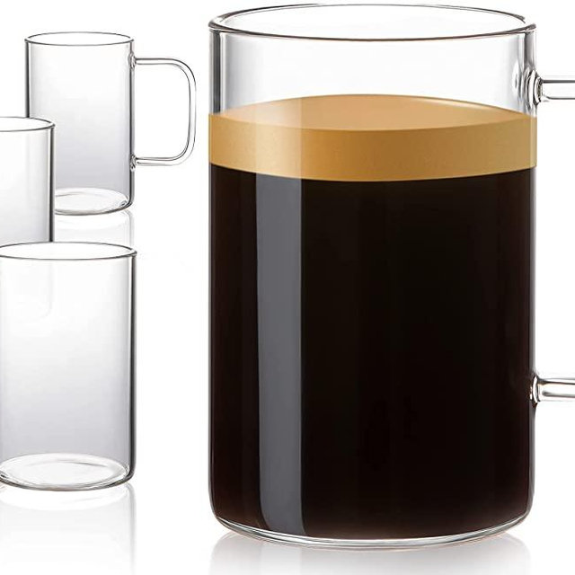 Aquach Glass coffee tea Mug 18 oz Set of 4, Large Clear Cup with Handle for Hot/Cold Beverage, Thicker Quality