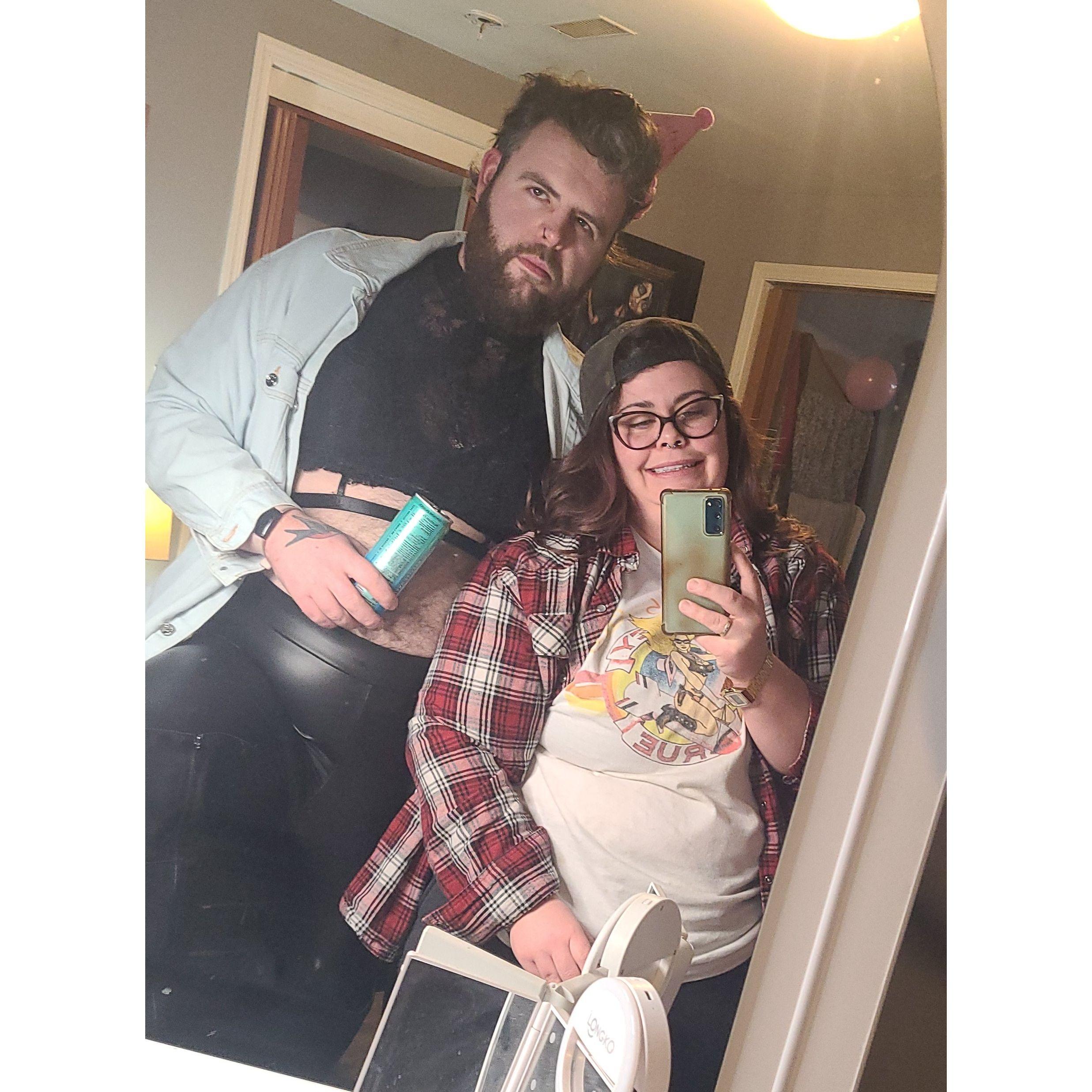 Aaron's "dress like your spouse" Birthday Party. Those pleather pants showed no mercy