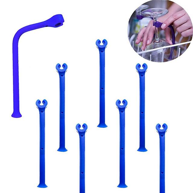YouU Silicone Stemware Saver Flexible Stemware Holder Dishwasher Wine Glass Protector Tether Silicone Dishwasher Attachment (Blue/8 pcs)