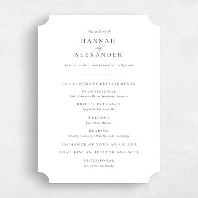 White Ticket Wedding Program - Sloan
