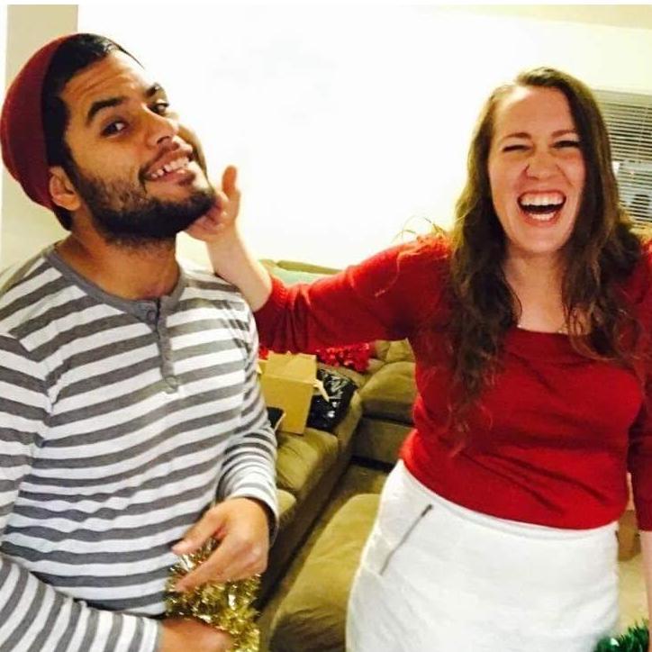 This is the first picture of us together, taken before we started dating. I'm cracking up because he had just surprised me by trying to kiss me on the cheek!