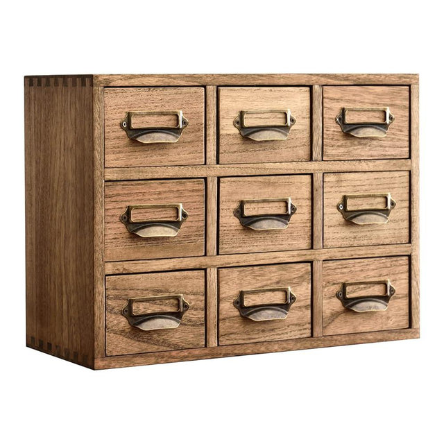 KIRIGEN Wooden Desk Storage Cabinet 9 Drawers Mini Chest with Metal Handles Desktop Organizer Storage Box for Home Office Dark Brown(9CG-DBR)