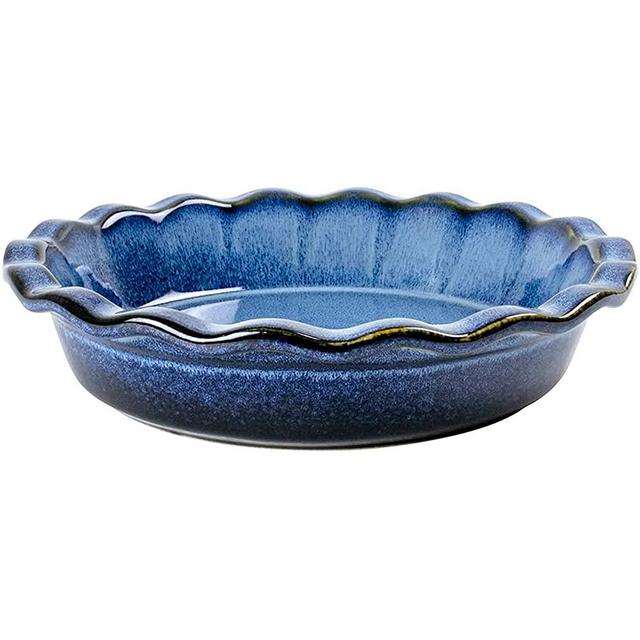 Ceramic Pie Plates for Baking, UNICASA Pie Dish for Dessert Kitchen, 9 Inch Round Baking Dish for Dinner, Deep Dish Pie Pans for Apple Pie, Pecan Pie, Reactive Space Blue (1 Pack)