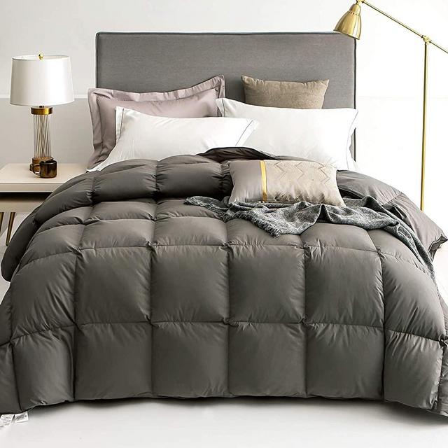 Premium Heavyweight Silver Down Comforter Luxurious Thickened Winter Duvet Insert Size All Seasons ,100% Egyptian Cotton Cover Proof (Charcoal Grey, King Winter)
