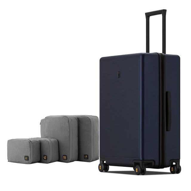 LEVEL8 Elegance Checked Luggage, 24 Inch Hardside Suitcase, Lightweight PC Matte Hardshell with TSA Lock, Spinner Wheels - Navy blue