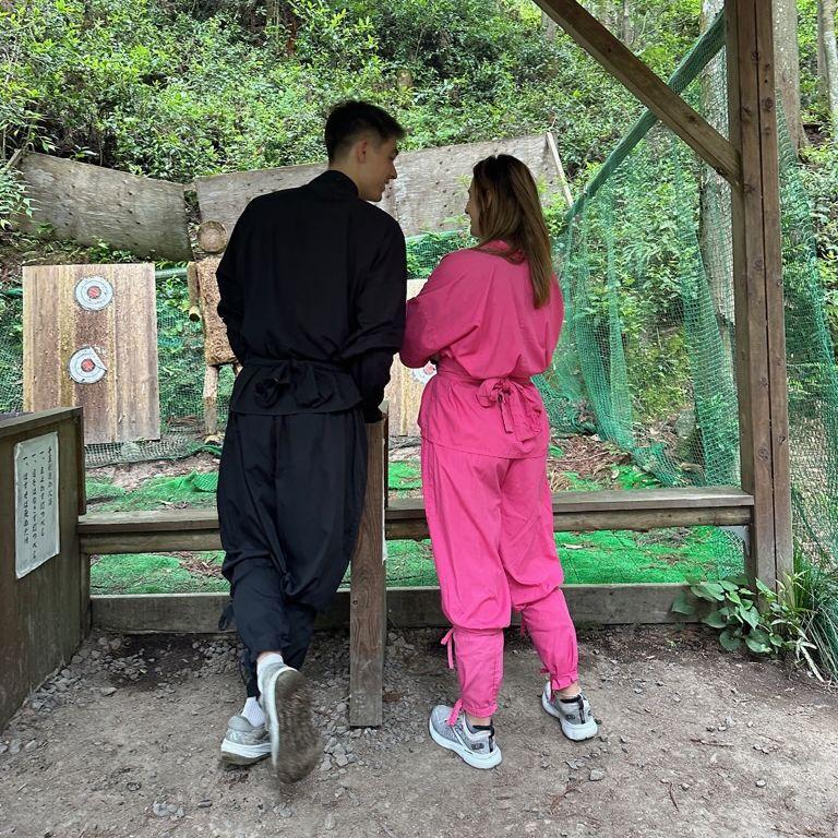 Our friends did a "ninja training experience" for Jordan's birthday. Right after this picture, she completely schooled Jethro in shuriken (ninja stars).