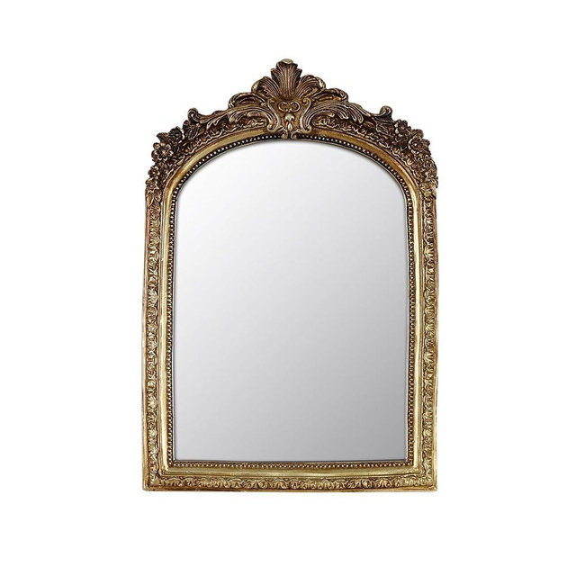 LuHeToz Small Decorative Arched Mirror, Vintage Gold Resin Frame, 6.8 x 10 inches, Wall or Tabletop (Vintage Gold, 6.8 X 10 inches)