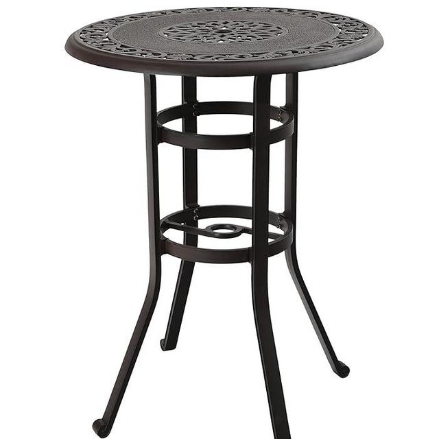 PHI VILLA 32" Cast Aluminum Patio Bar Table, 41" Height High Top Outdoor Table, Pub Height Bistro Round Table for Paito Lawn Garden, Brown