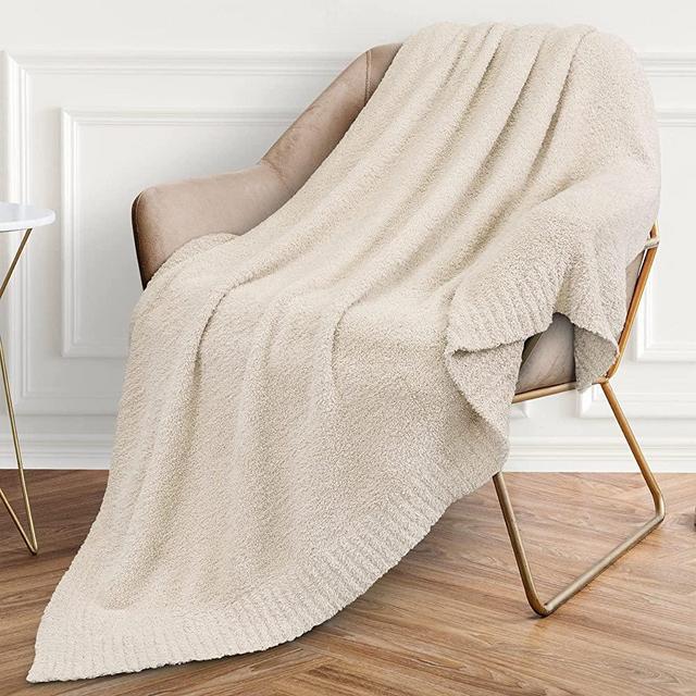 PAVILIA Plush Throw Blanket, Fluffy Textured Fleece Throw, Super Soft Cozy Microfiber Blanket for Sofa Couch Bed (Cream Beige, 50x60 inches)