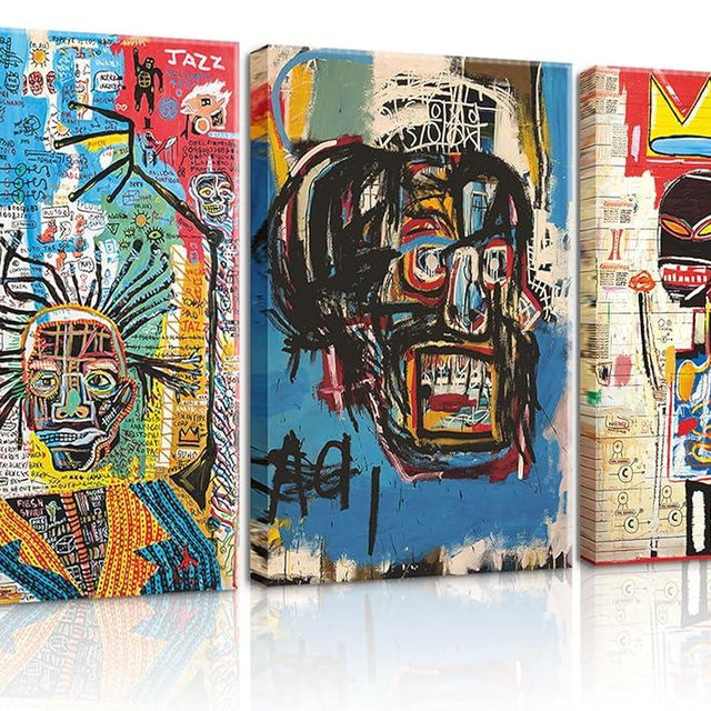 3 pcs Modern Street Graffiti Canvas Wall Art Abstract Graffiti Painting Picture Wall Decor Artist Blue Poster Prints Artwork for Living Room Bedroom Bathroom Office Home Decor 16x24in Wrapped Canvas