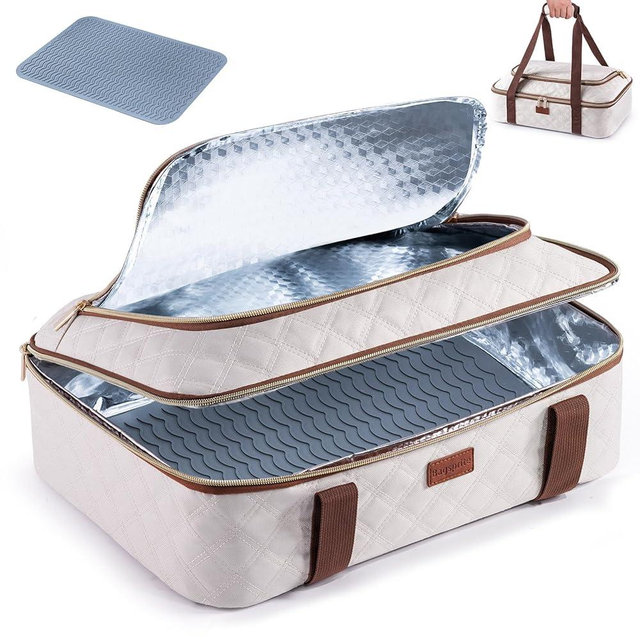 BAGSPRITE Insulated Casserole Carrier for Hot or Cold Food with Heat-resistant Mat, Casserole Dish Carrier Insulated Food Carrier, Hot Food Carrier, Foil Pan Carrier Fits 9" x 13" Baking Dish