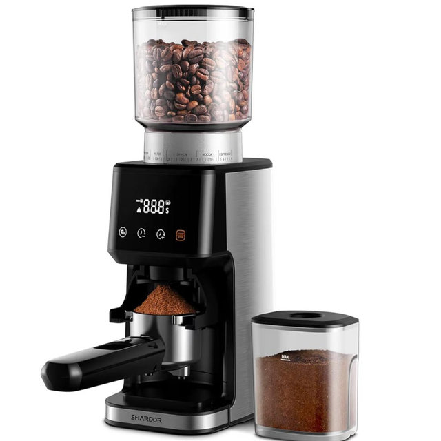 Conical Burr Espresso Coffee Grinder Electric with Precision Timer 2.0, Touchscreen Adjustable Burr Mill with 51 Precise Settings for Home Use, Anti-static, Stainless Steel