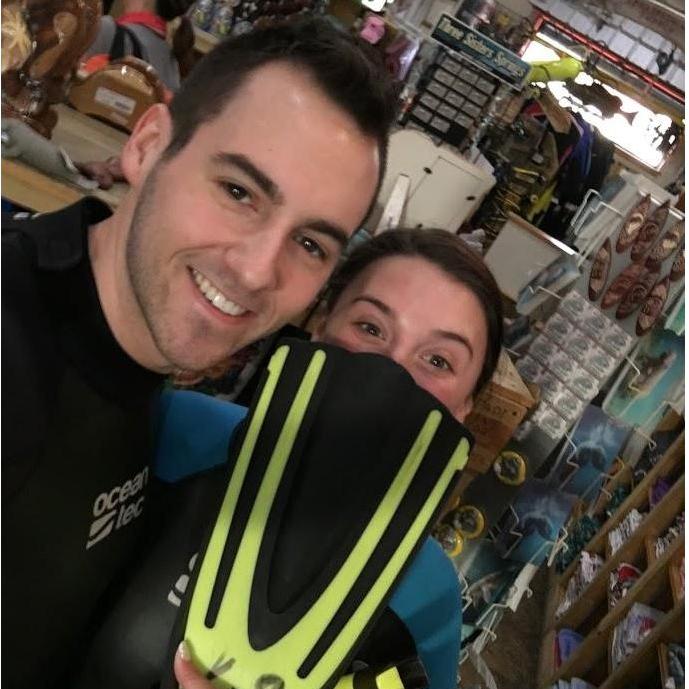 Steve and Lindsey all decked out in their scuba gear to go dive with Manatees  at  Crystal River Florida